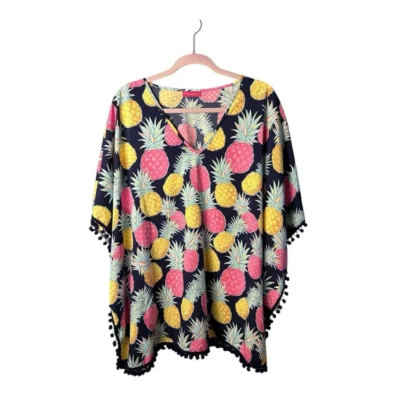 Simply Southern Women's Navy Pineapple Print Tunic Swim Cover Up Size M - Picture 2 of 6